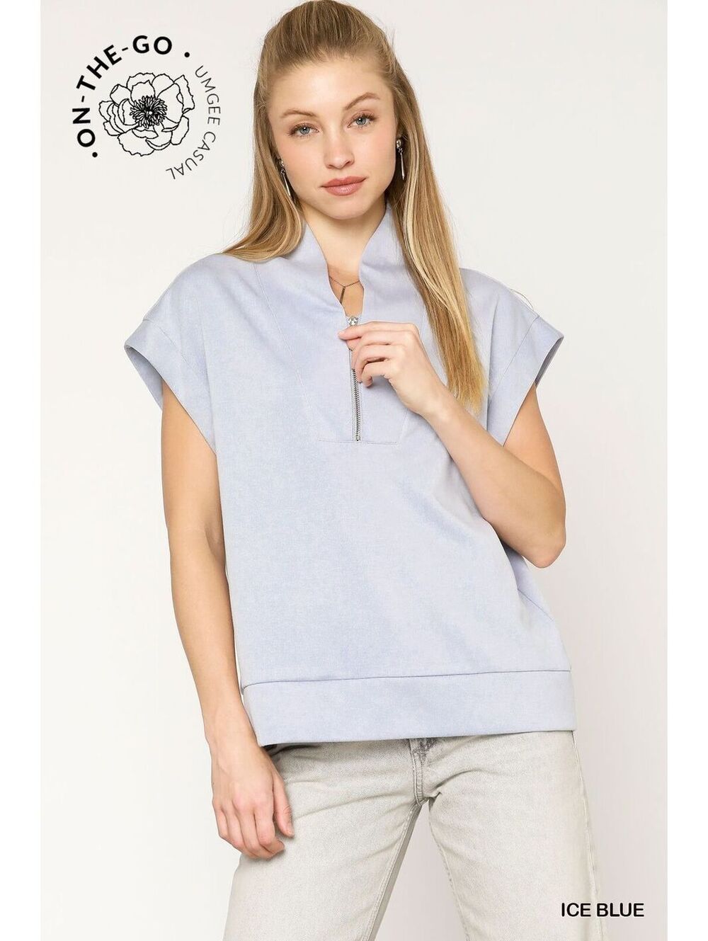 Umgee Luxeknit Half Zip Top Ice Blue